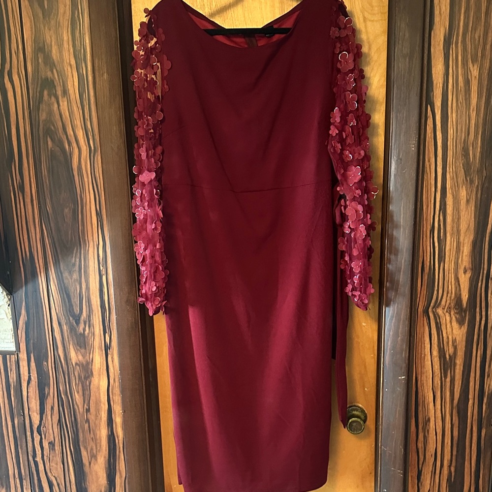 SHEIN Burgundy Dress with Floral Sleeves